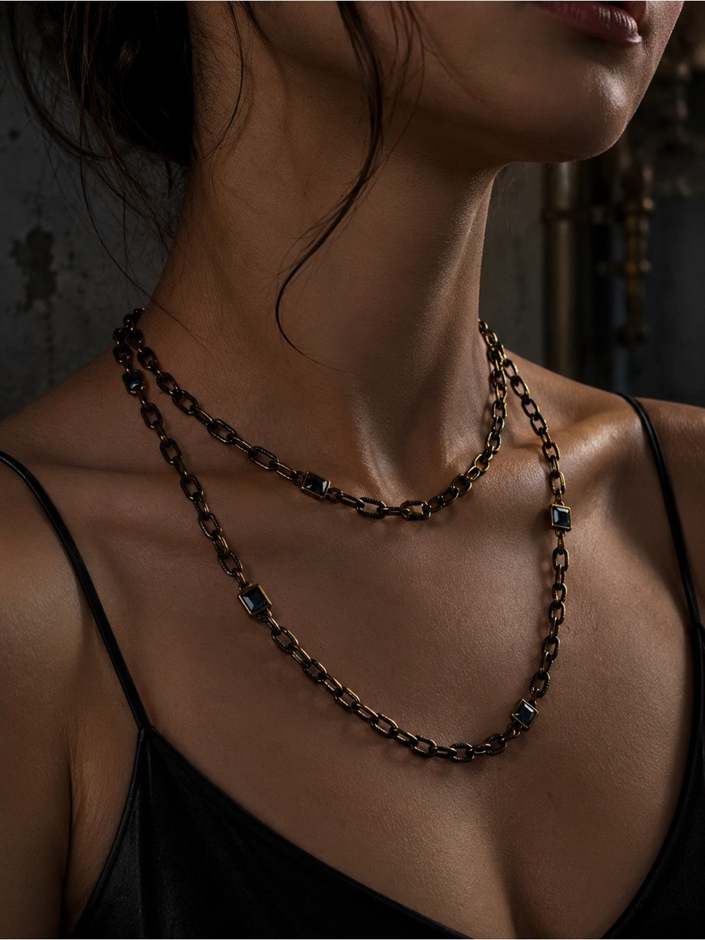 Lia Sophia Smoky Stone Chain Necklace Downtown Glam